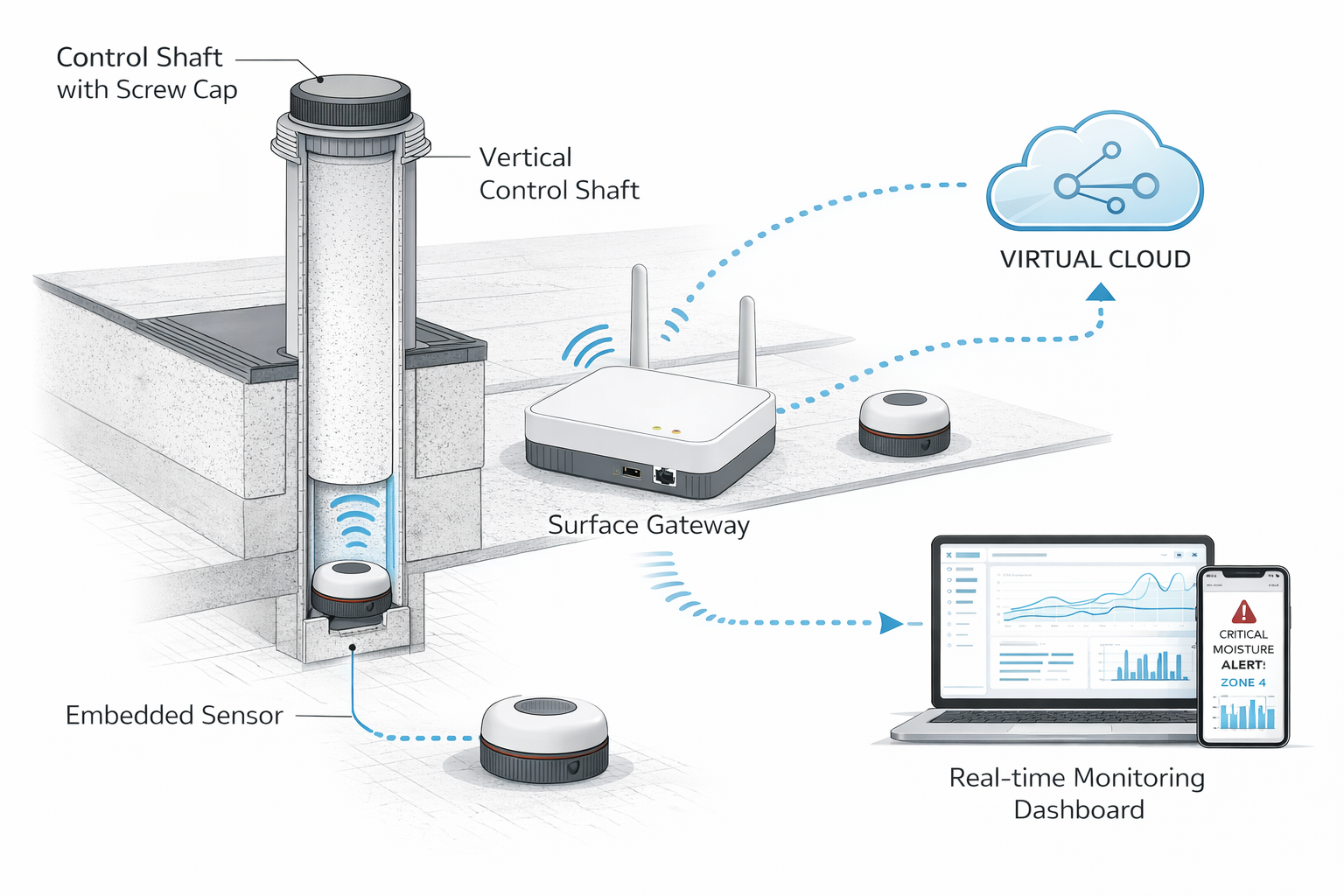 Humidynit system diagram: Sense → Hub → Platform